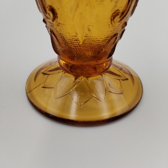Vintage Indiana Glass Amber Sandwich Pattern Footed Water Goblets 6" Set of 2 - Picture 6 of 9